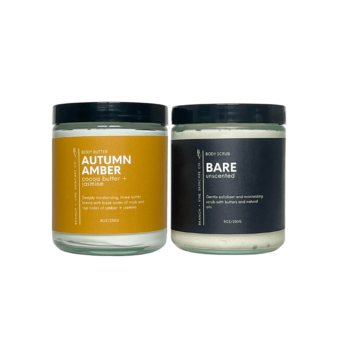 Autumn Amber Body Butter + Body Scrub - Branch + Vine Skincare Co.-Bath & Body Set